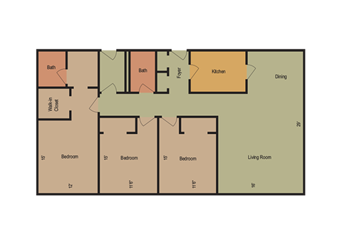 Floor plan for 3 beds, 2 baths, 1485 sqft